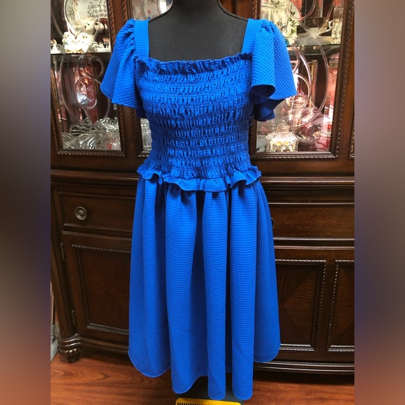Elegant Royal Blue Smocked Dress - Picture 1 of 16